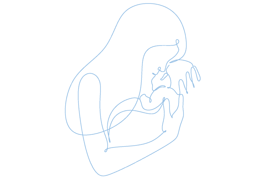 A mother holding a newborn close